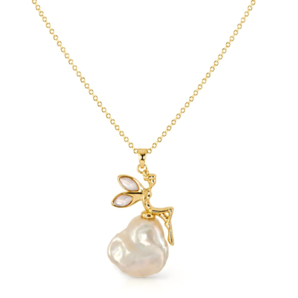 Baroque Pearl Fairy Pendant Necklace – Golden Wing