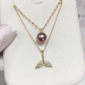 Freshwater Pearl Layered Necklace with Purple Pearl and Mermaid Tail Pendant – Double Layered Style