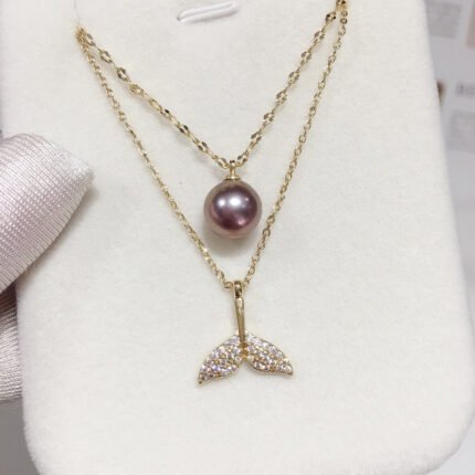 Freshwater Pearl Layered Necklace with Purple Pearl and Mermaid Tail Pendant – Double Layered Style