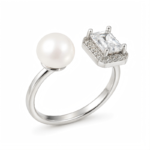 Silver Glow Sugar Cube Pearl Ring