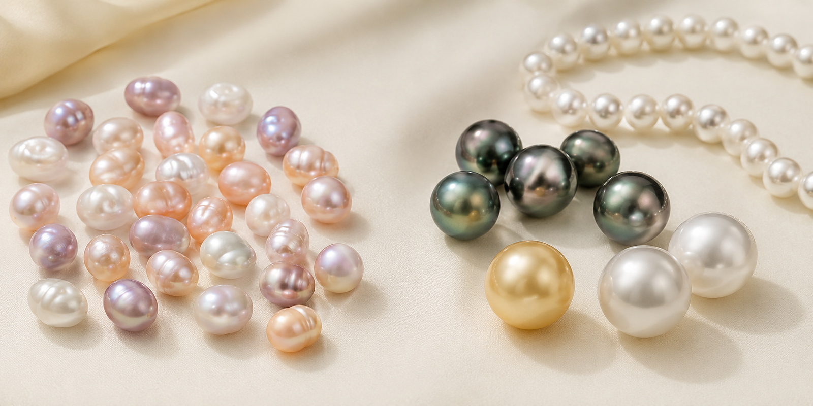 Freshwater vs saltwater pearls comparison showing different pearl types