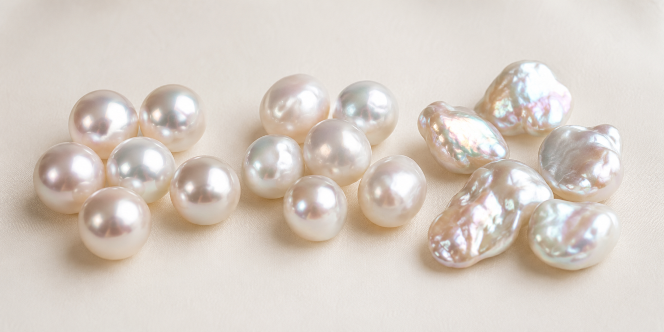 Cultured pearl luster shape and natural surface characteristics