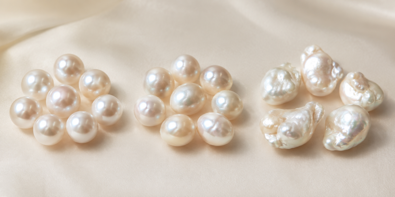 Round near-round and baroque freshwater pearls with natural shapes