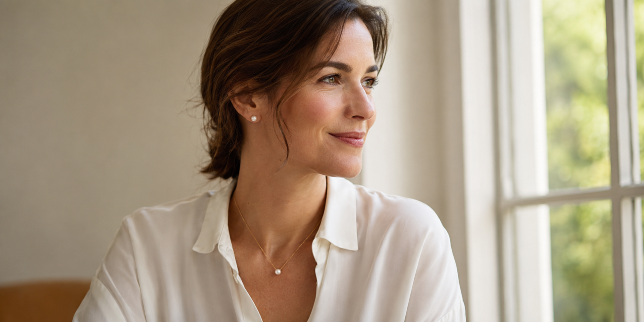 Woman wearing freshwater pearl jewelry for everyday style