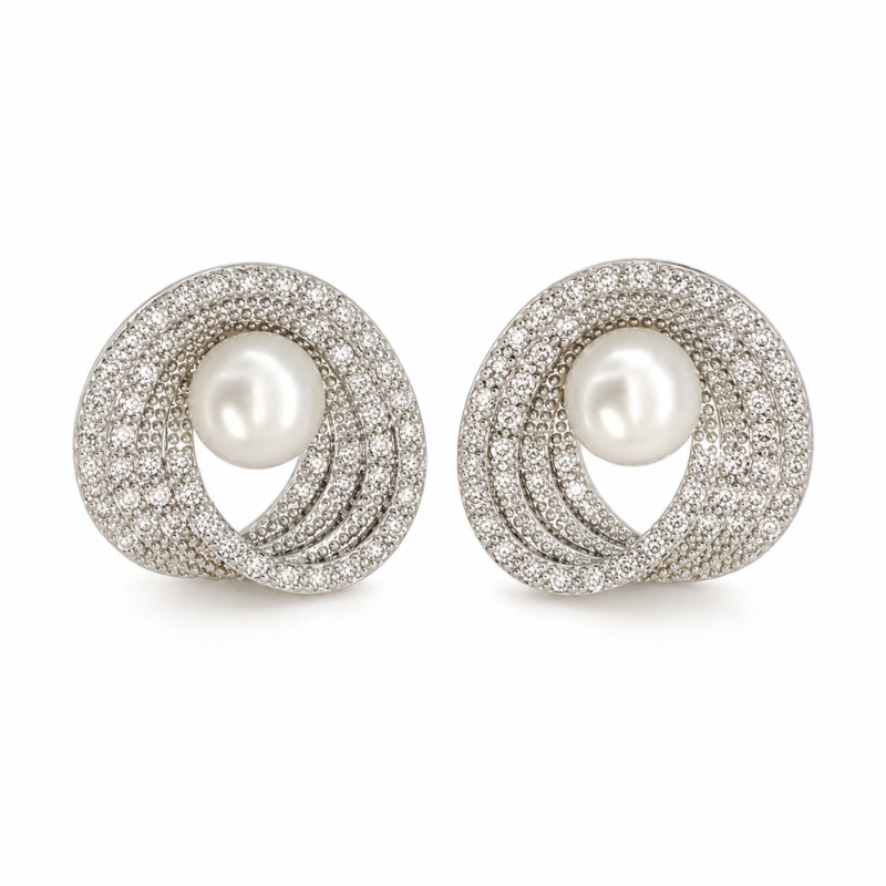 Freshwater Pearl Swirl Stud Earrings with S925 Silver Posts – Galaxy Glow