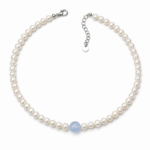 Serene Tide aquamarine freshwater pearl necklace with 5.5mm near-round pearls and an 8mm blue center bead