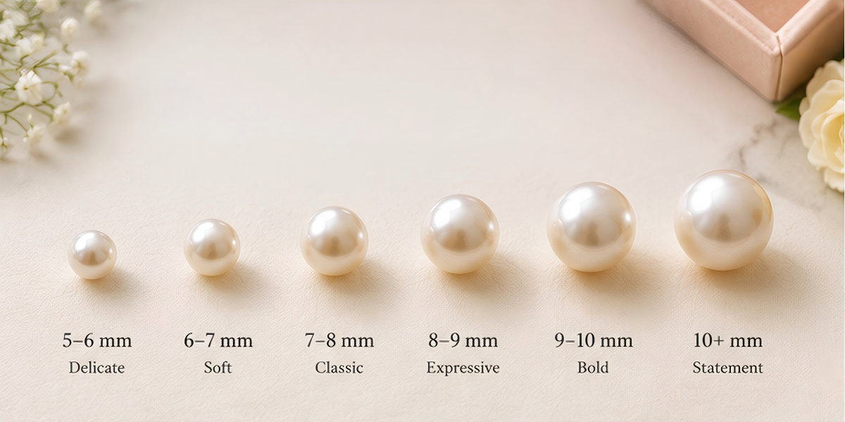 Common freshwater pearl sizes arranged from delicate to statement size