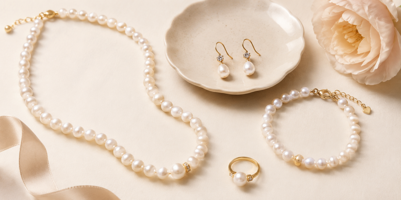 LumiSerene pearl necklace earrings bracelet and ring collection