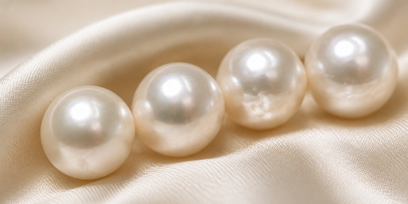 Close-up of cultured freshwater pearl luster and natural surface texture