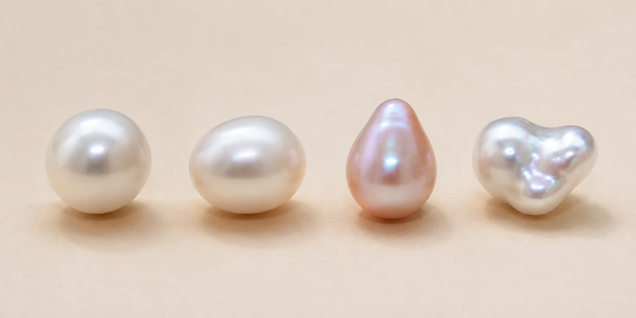 Round oval drop and baroque freshwater cultured pearl shapes