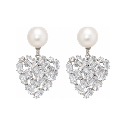 Freshwater Pearl Heart Earrings with Sterling Silver Posts